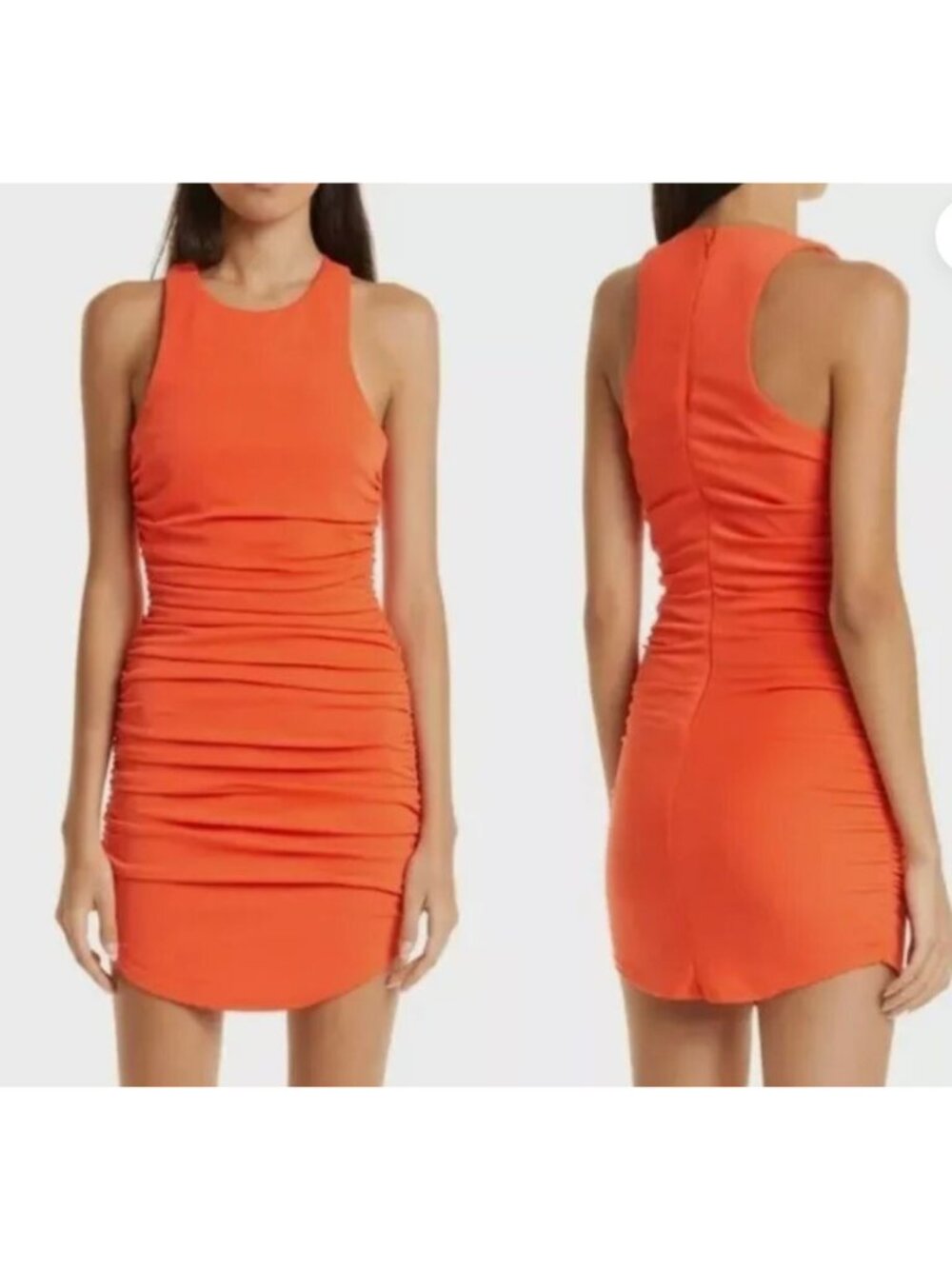 Cinq À Sept Orange Ruched Mini Dress With Sleeveless Design & Back Zipper Closur - Picture 2 of 7